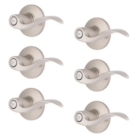 BRINKS – 6-Pack Satin Nickel Transitional Privacy Locking Wave Door Handle – Interior Modern Bed/Bath Lockset Round Wave Door Lever
