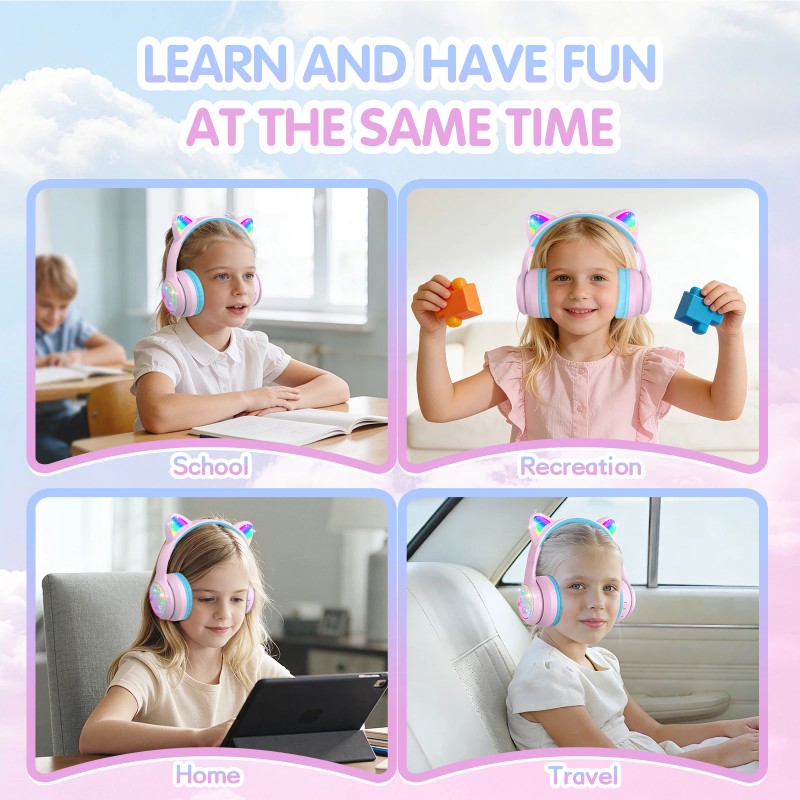 IFECCO Kids Headphones Cartoon Face Wireless Childrens Headset LED Indicator