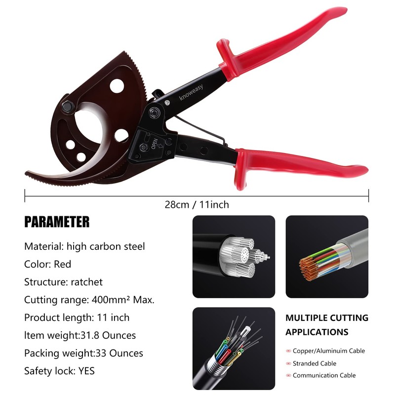 Knoweasy Cable Cutter and Ratchet Wire Cutter - Cuts Through
