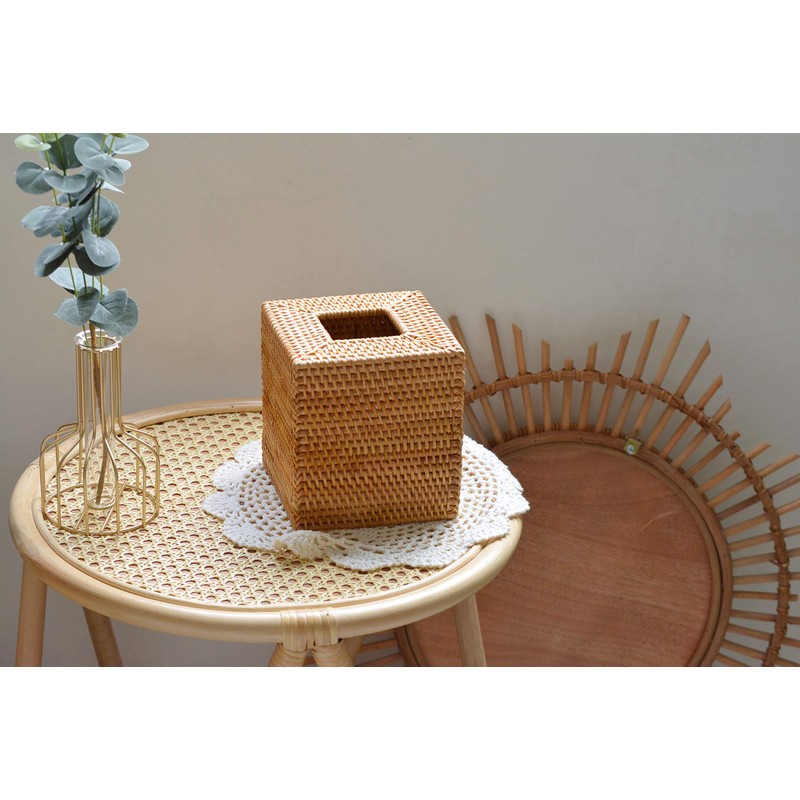 Cosmetic Tissue Boxes Square Rattan Tissue Box Dispenser for Home