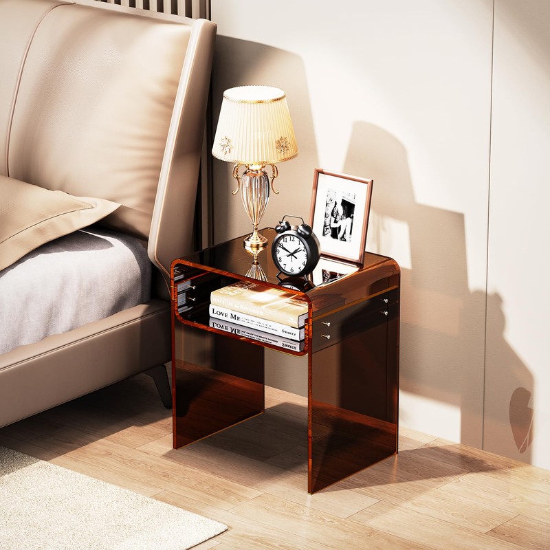 solaround Clear Acrylic End Table 2-Tier Bedside Nightstand for Living