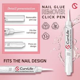 Curvlife New 3 IN 1 Nail Glue Remover Pen, Nail Glue Remover For Press On Nails, Click&Remove Pen Design, Not for Gel Polish Base Coat, For Fake Nails Debonder Adhessive Remover Acetone-free, 2pcs,5ml