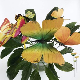 V-Time 24pcs Garden Butterfly Decorations Outdoor Waterproof Butterfly Stakes Ornaments for Indoor/Outdoor Yard/Christmas Patio Plant Pot Flower Bed Home Decoration (Yellow)