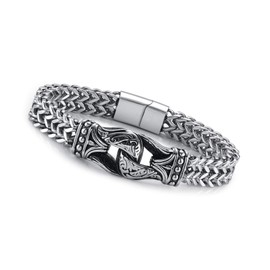 PiercingJak Viking Bracelet Men's Bracelet Wide 12 mm with Infinity Sign Celtic Pendant Magnetic Clasp Stainless Steel Cuban Link Bangle Retro Nordic Biker Jewellery for Men Dad, 22 cm, Stainless