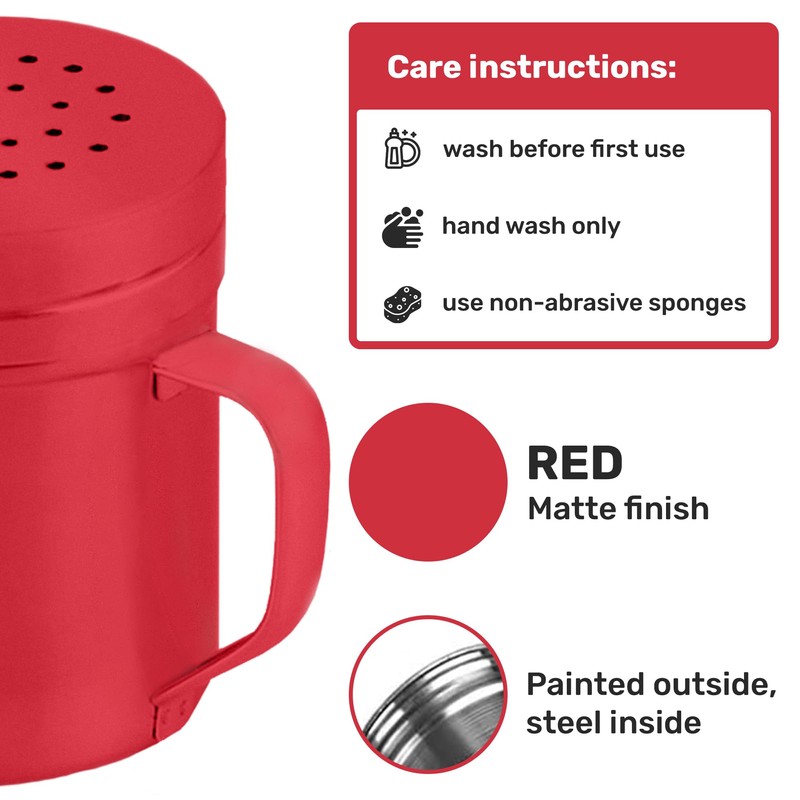 CUSINIUM 6oz Red Stainless Steel Salt Pepper Dredge Shakers -