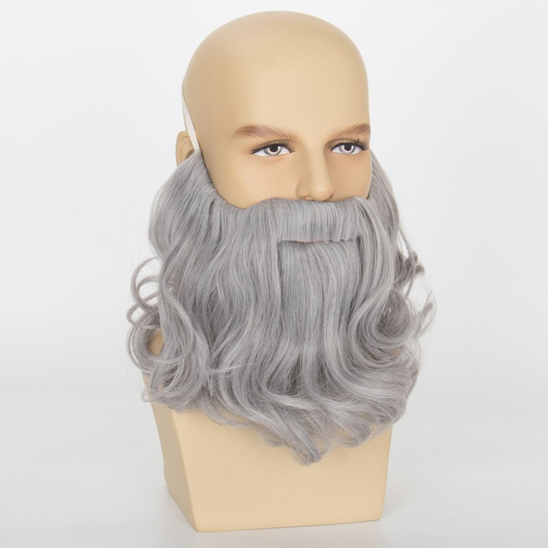 Yan Dream Men Grey Curly Fake Beard with Mustache Wavy
