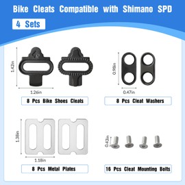 Hicarer 4 Sets Bike Cleats Compatible with Shimano SPD, Cleat Set for Indoor Cycling and Outdoor Biking Shoes Cycling Cleats Bike Clips for Men Women Mountain Biking (Single Direction of Release Type)