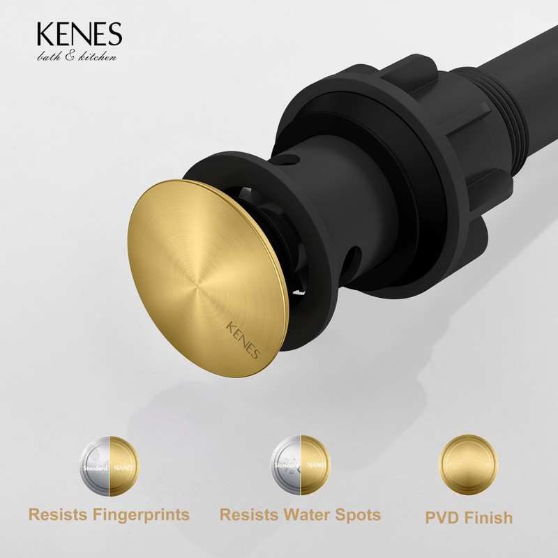 KENES Brushed Gold Pop Up Bathroom Sink Drain with Overflow,