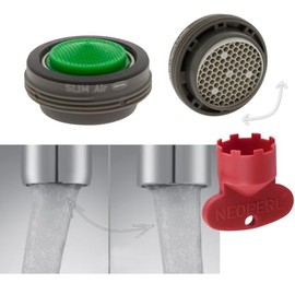 Neoperl Perlator Slim Air Directional Faucet Aerator Hidden Angled Aerated Stream SSR Low Flow Rates for Kitchen Bathroom with Install Key (Regular 15/16", Green 1.5 gpm)