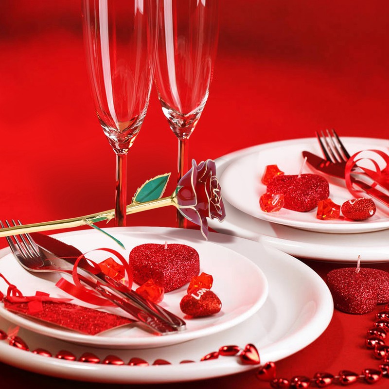 Love Forever Long Stem 24k Gold Foil Trim Red Rose
