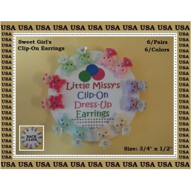 HandCrafted By "ME" Kids Dress Up Clip On Earrings Teddy Bears & Rhinestones 6 Pairs 6 Colors Gift