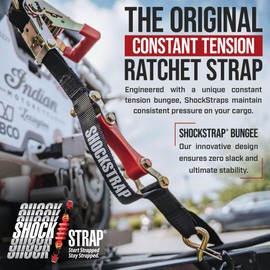 SHOCKSTRAP Ratchet Strap, 10' x 1" Shock Absorbing Heavy Duty Tie Downs for Cargo, Made in USA, 500 LB WLL / 1,500 LB Break Strength, 2-Pack