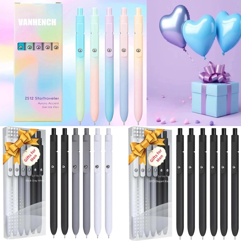 Vanhench 5Pcs Gel Pens, Black Ink Pen Fine Point Smooth