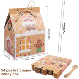 SULOLI 24 Pcs Christmas Kraft Paper Gift Boxes, Xmas Candy House Style Goodies Treat Bags for Christmas Party Favor