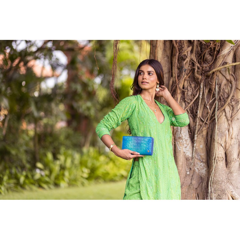 Anuschka Hand-Painted Leather, Croco Embossed Peacock, Croco Embossed Peacock, One