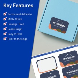 Avery TrueBlock Matte White Rectangle Scalloped Labels, Sure Feed Technology, 2" x 3", 200 Matte White Labels, Print-to-The-Edge, Laser/Inkjet Printable, Great for Packaging and Product Merchandising