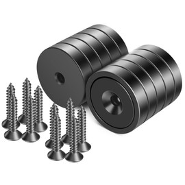 Neosmuk Magnets with Hole, 50 kg, Black, Extra Strong Neodymium Magnetic Screws, Round Magnets, Strong Ring Magnets for Screwing on, Magnet with Thread for the Wall, Pack of 10