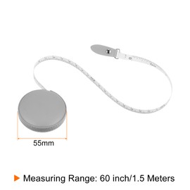 sourcing map Round Retractable Measuring Tape 150cm/60-inch Soft Leather Case Tailors Tape Measure Pocket Size for Body, Fabric, Sewing Measurements, Grey