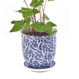 CHIVE ‘Liberte’ Ceramic Succulent Pots — 4.25” Cute Vintage Farmhouse Style Planters for Indoor Plants — Beautiful Home & Kitchen Decor — Blue Leaves