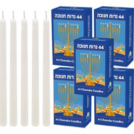 The Dreidel Company White Hanukkah Candles, (5-Pack) Jerusalem Design Menorah Chanukah Candles, 44 for All 8 Nights of Chanukah, Made in Israel