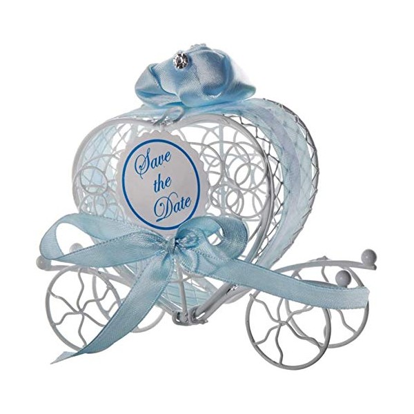 5-Pack Heart Shaped Cinderella Carriage Holder Gift Boxes Candy Boxes Wedding Party Favor Boxes for Baby Shower Party Wedding Favor - Blue