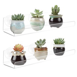 2 Pack Clear Acrylic Window Shelf for Plants, 12 Inch Window Plant Stand Shelf, No Drilling Indoor Windows Suction Cup Shelf Wall Shelf for Plants, Acrylic Window Sill Extender for Indoor Plants