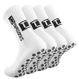 FLSHMCEN 4 Pairs Soccer Socks with Non-Slip Grip, Men's Athletic Socks for Football Basketball (US, Alpha, One Size, Regular, Regular, 4 pairs White-A11)
