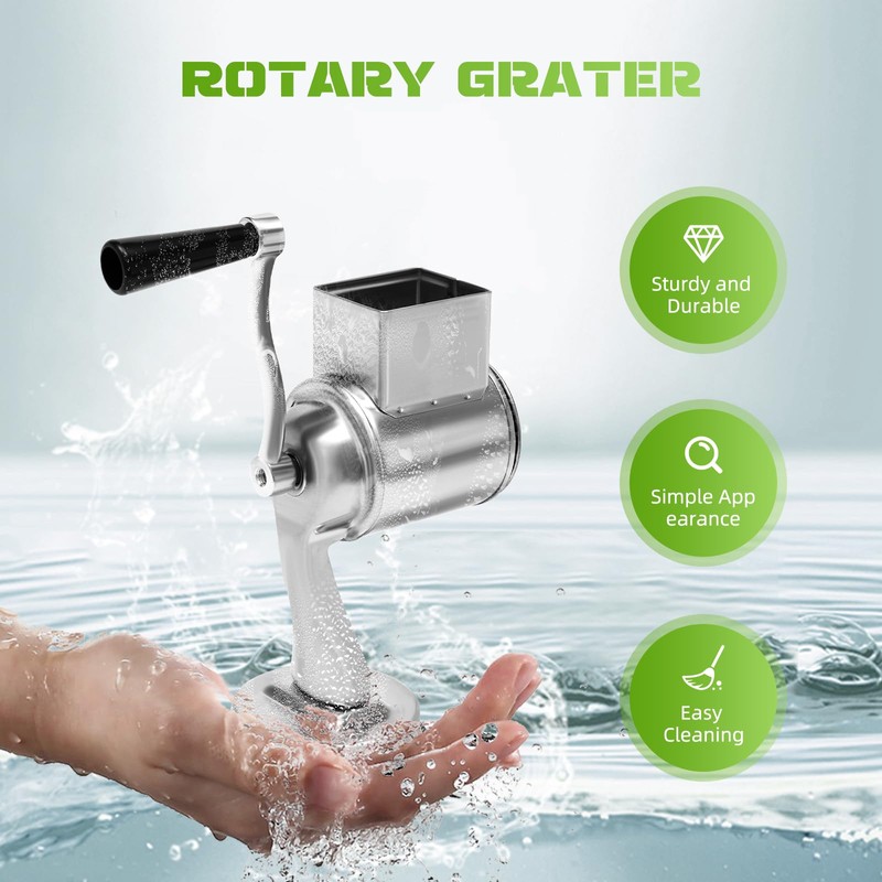 Manual Rotary Food Grater, Handheld Drum Slicer Shredder with 5