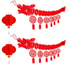 IRmm Chinese New Year Dragon, 2PCS 3D Chinese New Year Dragon Ceiling Decorations and 2PCS Chinese Lanterns for Chinese New Year Decorations 2025