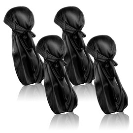 YUXIANLB 4PCS Durags For Men Silky Bonnet For Men Waves Turban For Women Satin Hair Wrap Velvet Durag Black Silky Sleeping Cap Deluxe Du-Rag Triple Stitched Long Double Wide Straps Headband For Unisex