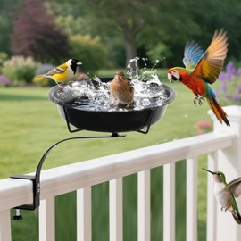 lounginglife 10.6-Inch Bowl Deck Mounted Bird Bath for Outside, Metal Birdbaths for Outdoors, Outdoor Bird Bath with Adjustable Clamp for Railing Balcony Fence, Bird Feeders for Outdoors Garden Decor