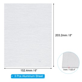 PATIKIL 6061 T651 Aluminum Sheet Metal 6 x 8 x 1/25.4 (0.04") 3 Piece Flat Aluminum Plate with Protective Film Heat Resistant Rectangle 1MM for Industrial Craft