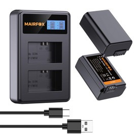 MAIRFOX NP-FW50 Battery & Charger for Sony Alpha A6500 A6400 A6300 A6000 A5100 A5000, ZV-E10, A7, A7II, A7S, A7SII, A7R, A7RII, NEX 3/5/5T/6/7, RX10 II/III/IV Cameras (1500mAh, 2 Packs)
