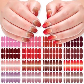 DANNEASY 16 Sheets Nail Polish Stickers Full Nail Wraps for Women Gradient Color&Glitter Fingernails Wrap Self Adhesive Nail Polish Strips Gel Nail Strips with Nail File, Cuticle Stick