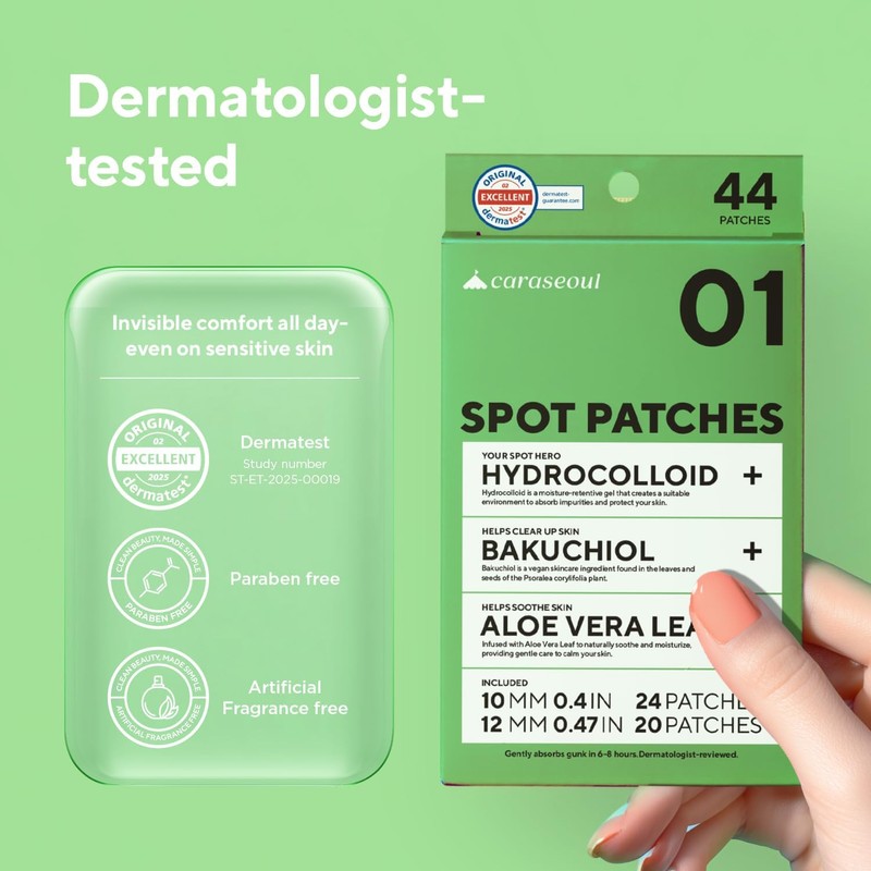 caraseoul Parches Hidrocoloides para el Acné (10/12 mm, 44 Unidades)