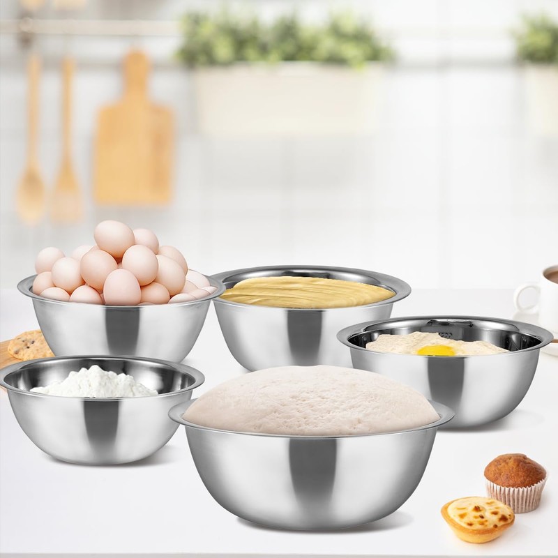 5Pcs Mixing Bowls Stainless Steel 5 Sizes Baking Bowls Mixing