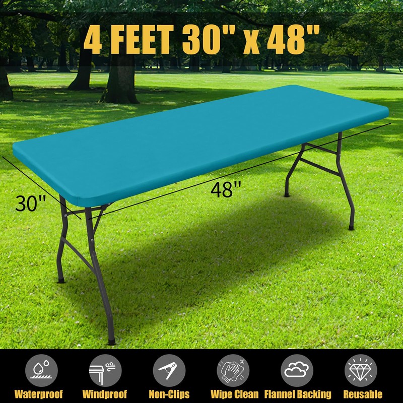 Smiry Rectangle Picnic Table Cloth, Waterproof Elastic Fitted Tablecloths for