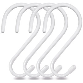 Mzekgxm 4 Pack Large S Hooks for Hanging Heavy Duty, 6 inch Non Slip Vinyl Coated Metal Closet S Hooks for Hanging Kitchen Utensil Pot Pan Cups Clothes Jeans Towels Hats Bags Plants (White)