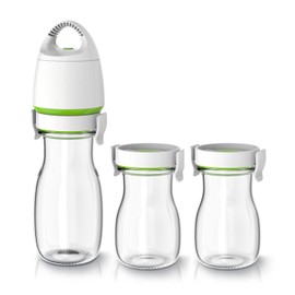 FOSA Carafe with Vacuum Lid, Set of 4pcs, 3-glass jugs (11.8oz x1 and 17oz x2) with vacuum pump, Vacuum Pitcher - for Iced Tea, Juice, Milk and Beverage…