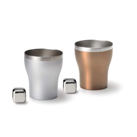 Apex Heart ER-1445 Locking Cups, Pair of Double Layers, Non-Melting Ice, 8.5 fl oz (250 ml), Silver x Bronze, Wooden Box, Stainless Steel, Gift Set, Present, Eterno