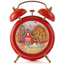 Alarm Clock Fall Snow Globe, Lighted Snow Globe Lantern 6H Timer Thanksgiving Snow Globe Thanksgiving Decorations Fall Decor (Red)
