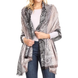 Sakkas 18201 - Marga Women's Silky Soft Reversible Paisley Woven Pashmina Scarf Shawl Wrap - Light Grey - OS