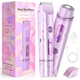 Rasuradora Mujer 2 en 1, Depiladora Mujer para Cuerpo y Rostro Sin Dolor | Afeitadora Mujer con Pantalla Digital LED, Recortadora de Vello Impermeable para Facial, Bikini, Axilas, Brazos, Piernas