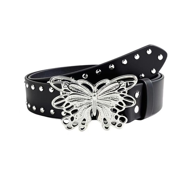 MoonlitButterfly Women's Y2K Butterfly Belt - Western Silver Buckle Adjustable