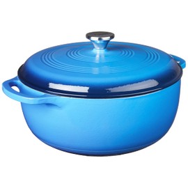 Lodge 7.5 Quart Enameled Cast Iron Dutch Oven with Lid – Dual Handles – Oven Safe up to 500° F or on Stovetop - Use to Marinate, Cook, Bake, Refrigerate and Serve – Caribbean Blue