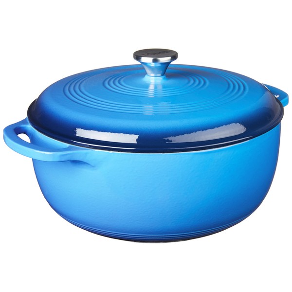 Lodge 7.5 Quart Enameled Cast Iron Dutch Oven with Lid – Dual Handles – Oven Safe up to 500° F or on Stovetop - Use to Marinate, Cook, Bake, Refrigerate and Serve – Caribbean Blue
