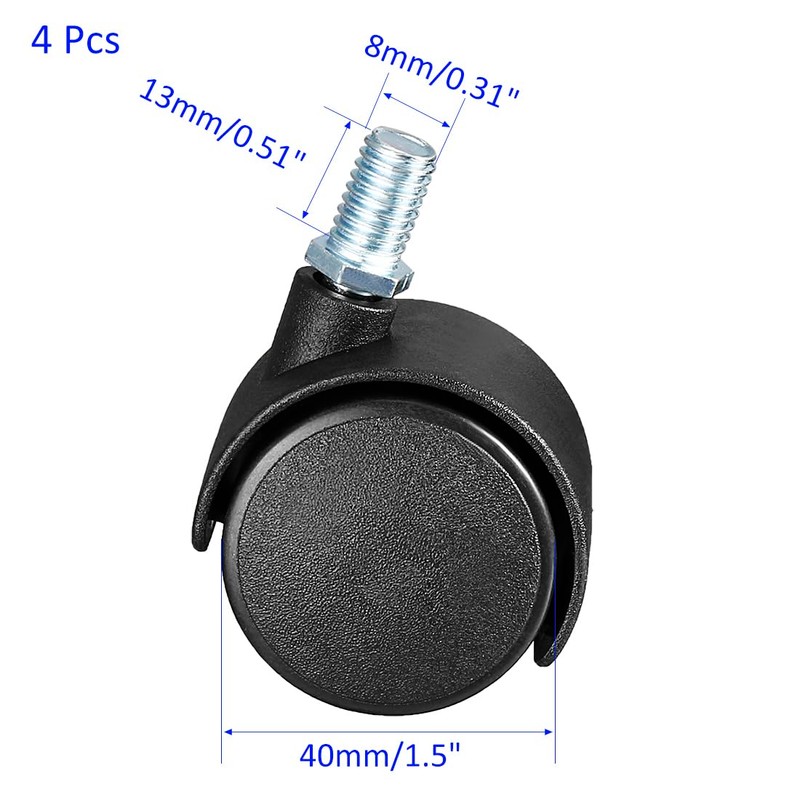 YOKIVE 4 Pcs Nylon Caster, Swivel Twin Wheel Threaded Stem