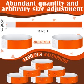 Tudomro 1200 Pack Paper Wristbands for Events Neon Party Wrist Bands Colored Waterproof Concert Identification Hand Bands Lightweight Adhesive Wristbands(Orange)