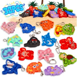 32 juguetes para ansiedad con animales marinos, mini llavero, recuerdos de fiesta para niños, bolsas de regalos, premios de aula, juguetes de caja del tesoro