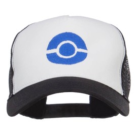 Ash Ketchum Poke Ball Embroidered Mesh Cap - White Black OSFM